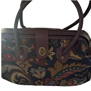 Smithsonian Tapestry Handbag Leather Accents Women's Tote